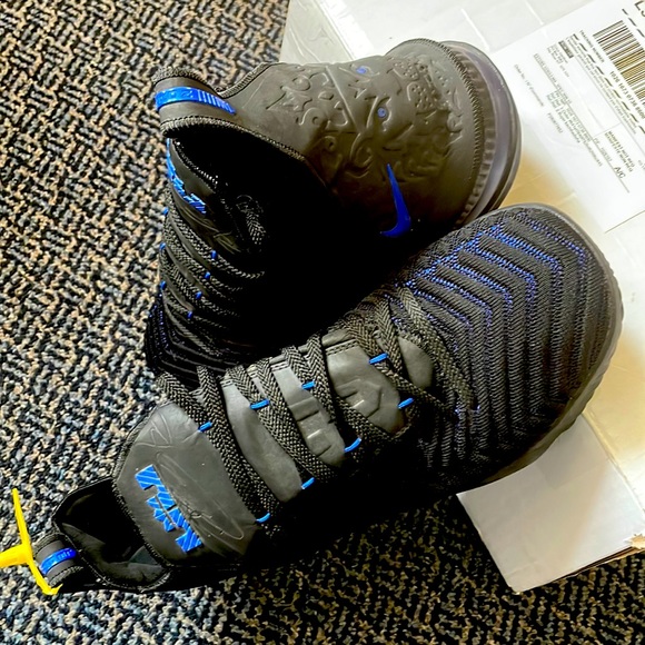 Hey, I’m selling a pair of black and blue, Nike LeBron 16’s. It is a size 12 US. - Picture 6 of 8